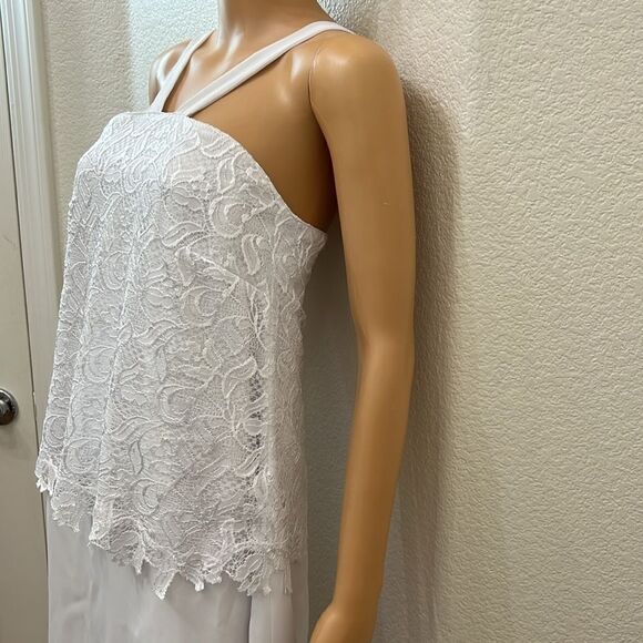 D Angeline Wedding Dress Sz. White Halter Floral Lace Embroidered Tiered Maxi - Picture 3 of 10